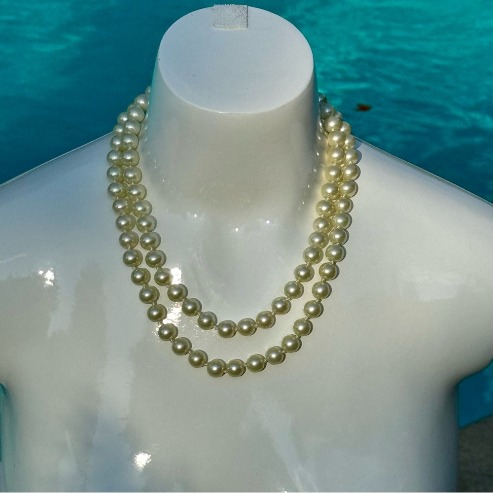 Vintage 925 Pearl Double Strand Necklace Hand tied between each Pearl Heavy